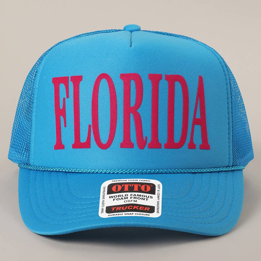 FLORIDA Text Printed Mesh Back Foam Trucker Hat: Pink / ONE SIZE