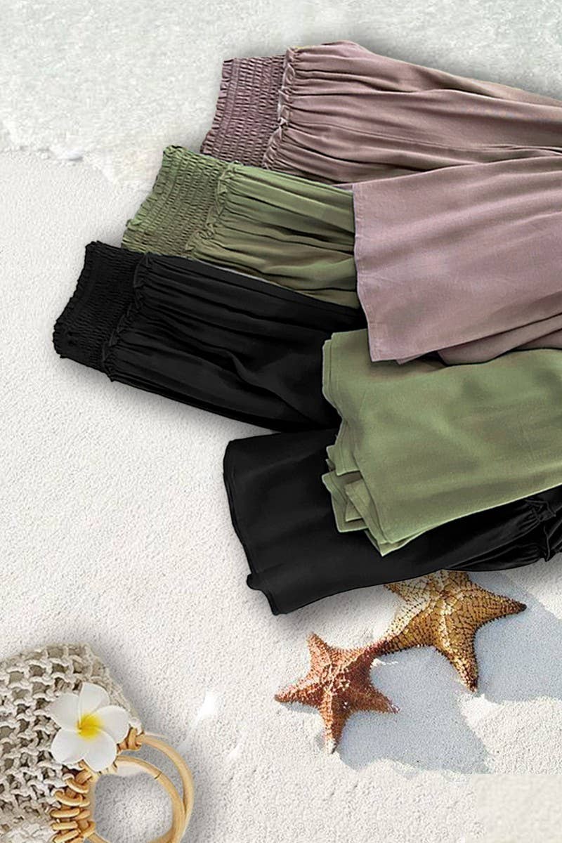 Maxi Tiered  Wide Leg Beach Palazzo Pants VP73052: Mocha / L