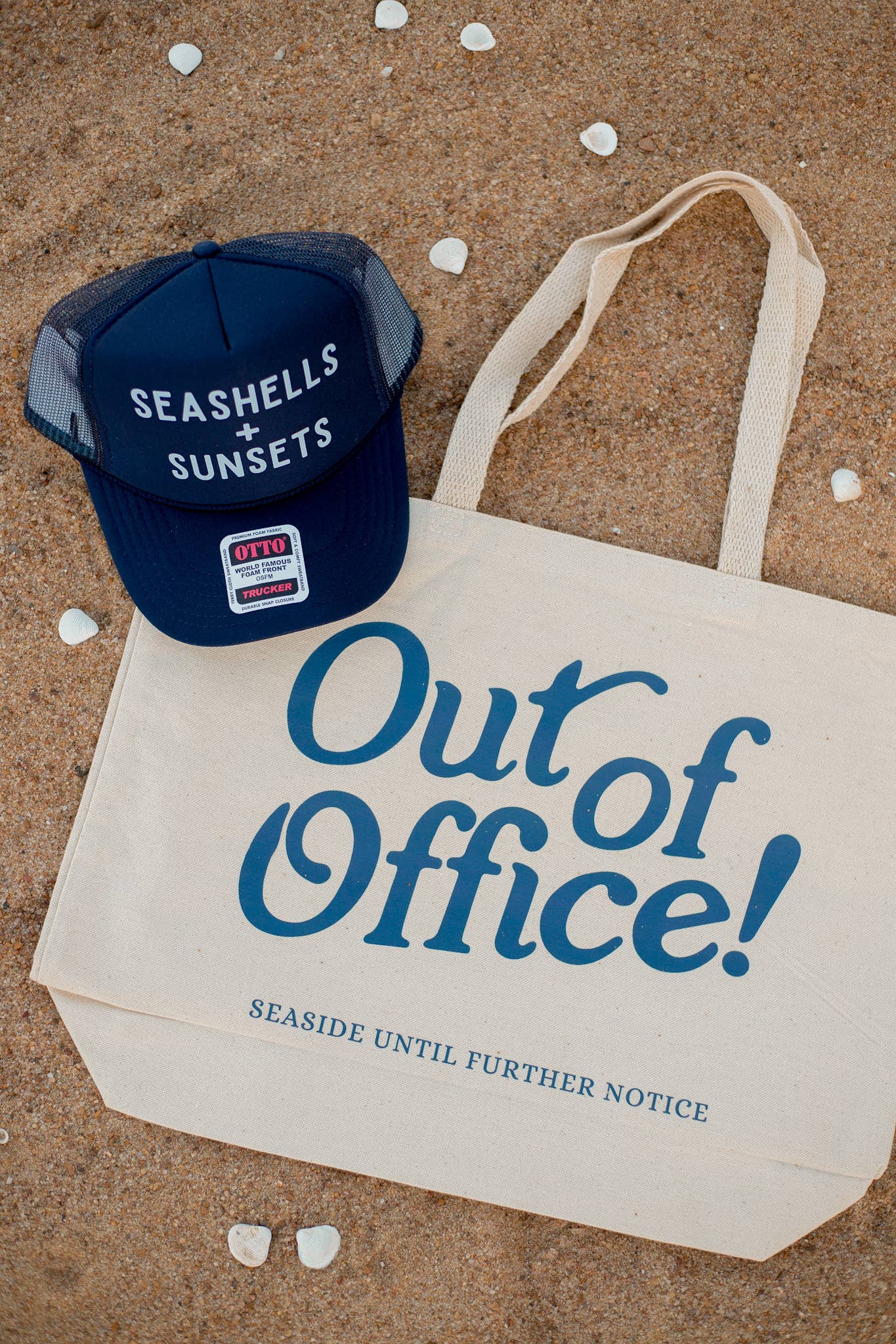 Seashells and Sunsets Trucker Hat - Navy