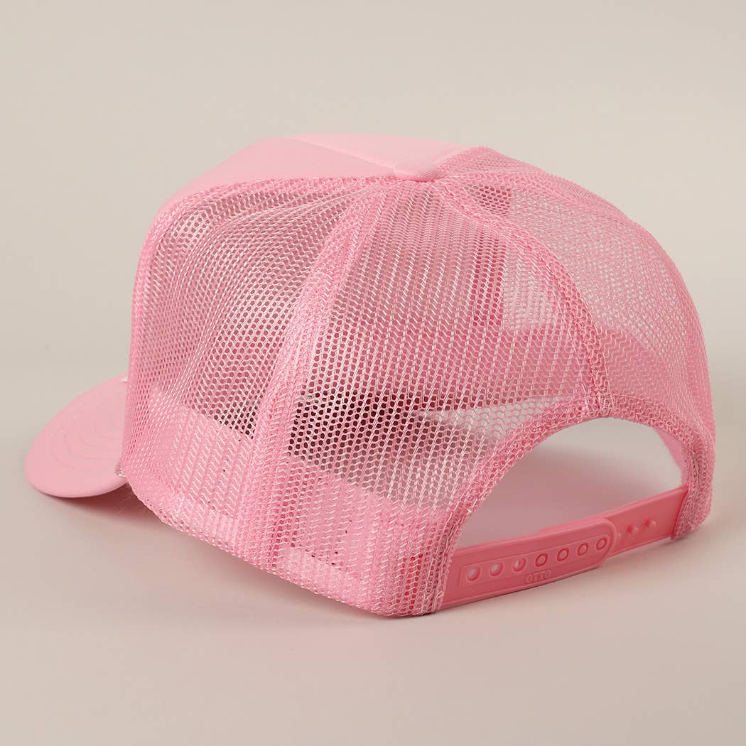 FLORIDA Text Printed Mesh Back Foam Trucker Hat: Pink / ONE SIZE