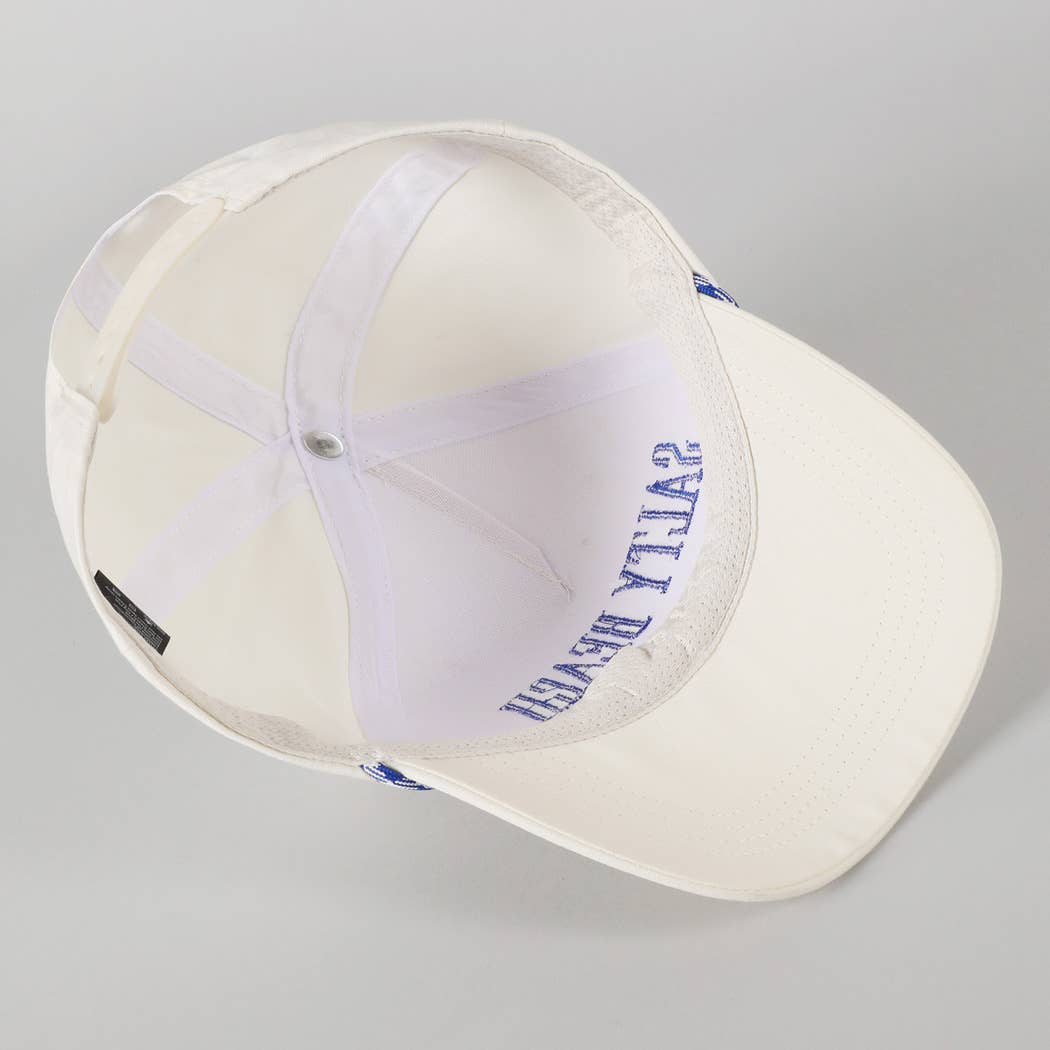 SALTY BEACH Lettering Embroidered Trucker Hat: LT BLUE / ONE SIZE