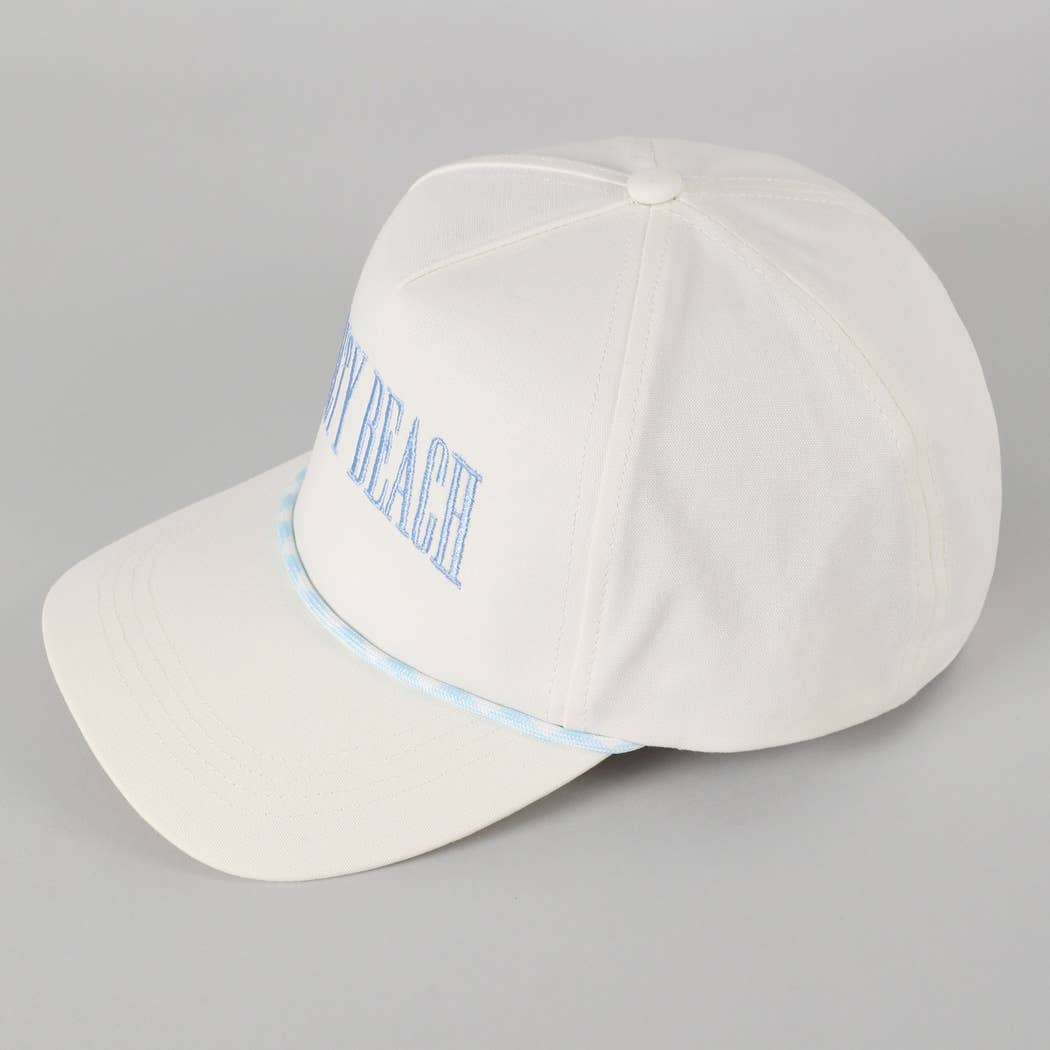 SALTY BEACH Lettering Embroidered Trucker Hat: LT BLUE / ONE SIZE