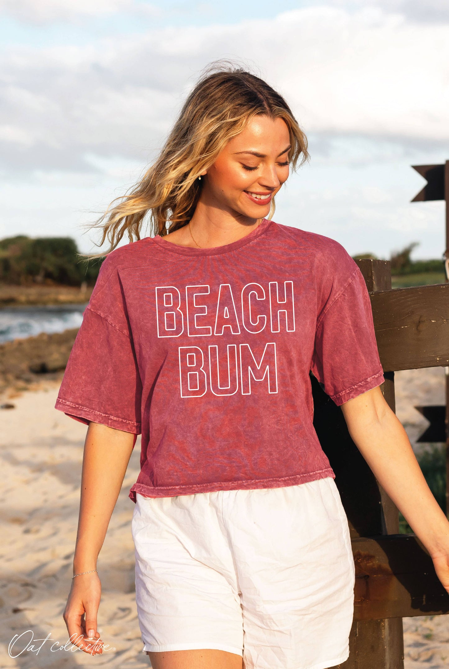 BEACH BUM Cropped Mineral Graphic Top : MINERAL BLACK / XL