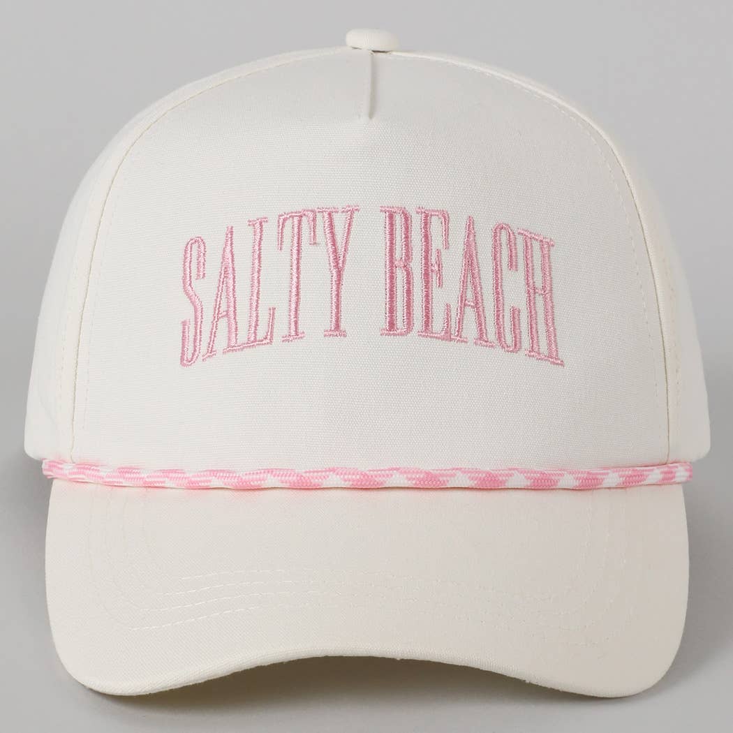 SALTY BEACH Lettering Embroidered Trucker Hat: LT BLUE / ONE SIZE