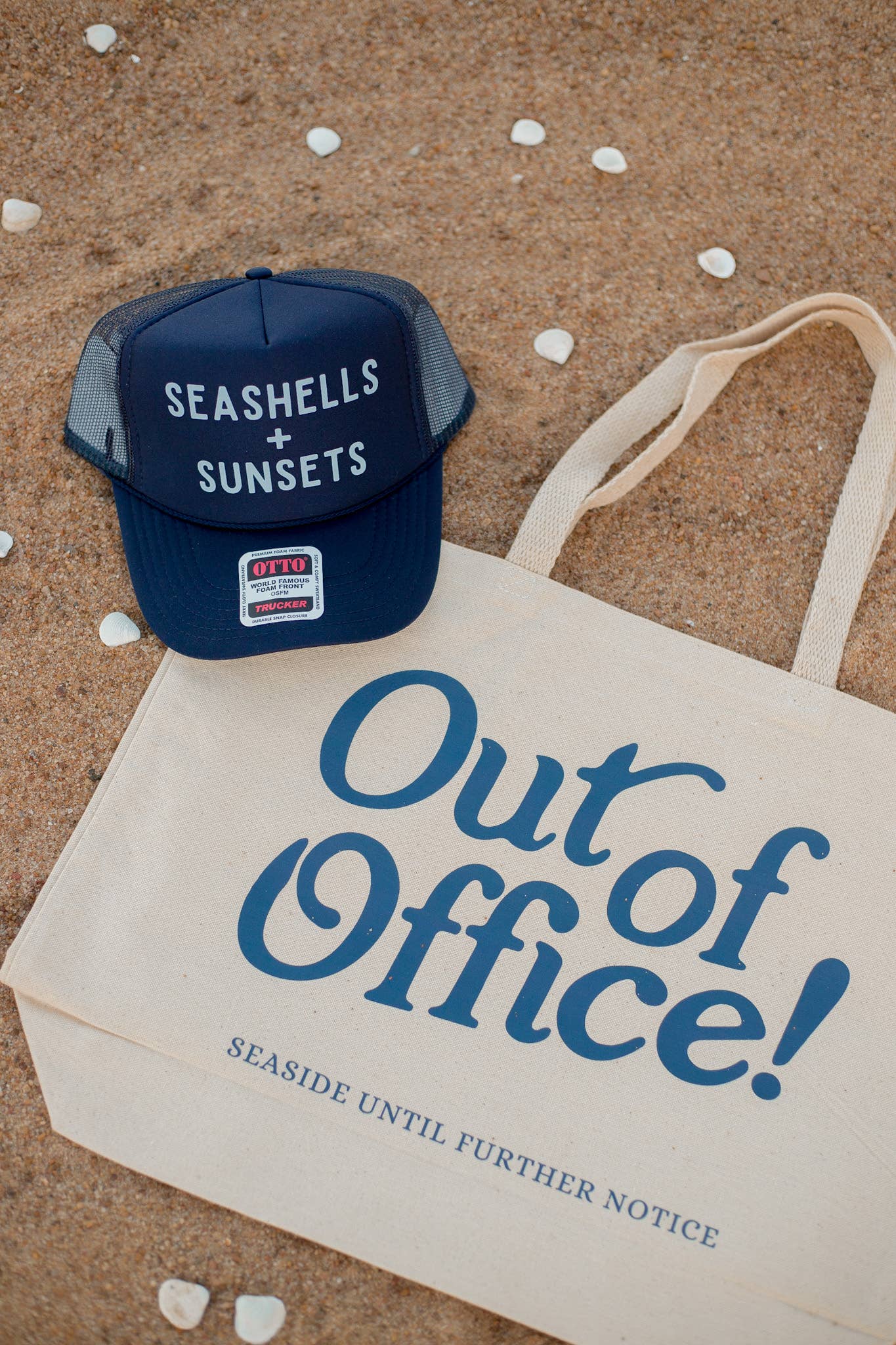 Seashells and Sunsets Trucker Hat - Navy