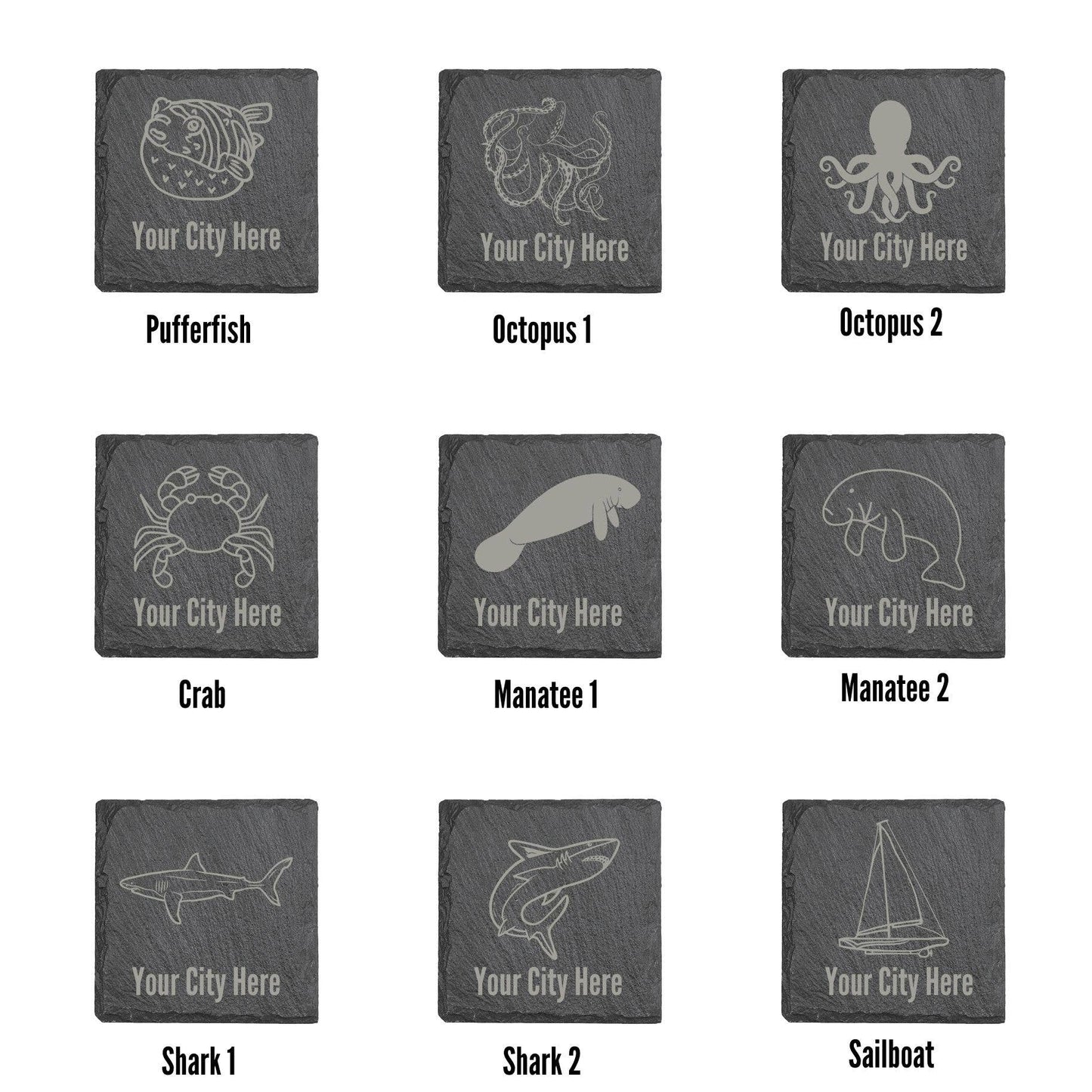 Beach Coasters, Nautical Coasters, Engraved Slate Coasters: Palm Tree 2 / 4" Round
