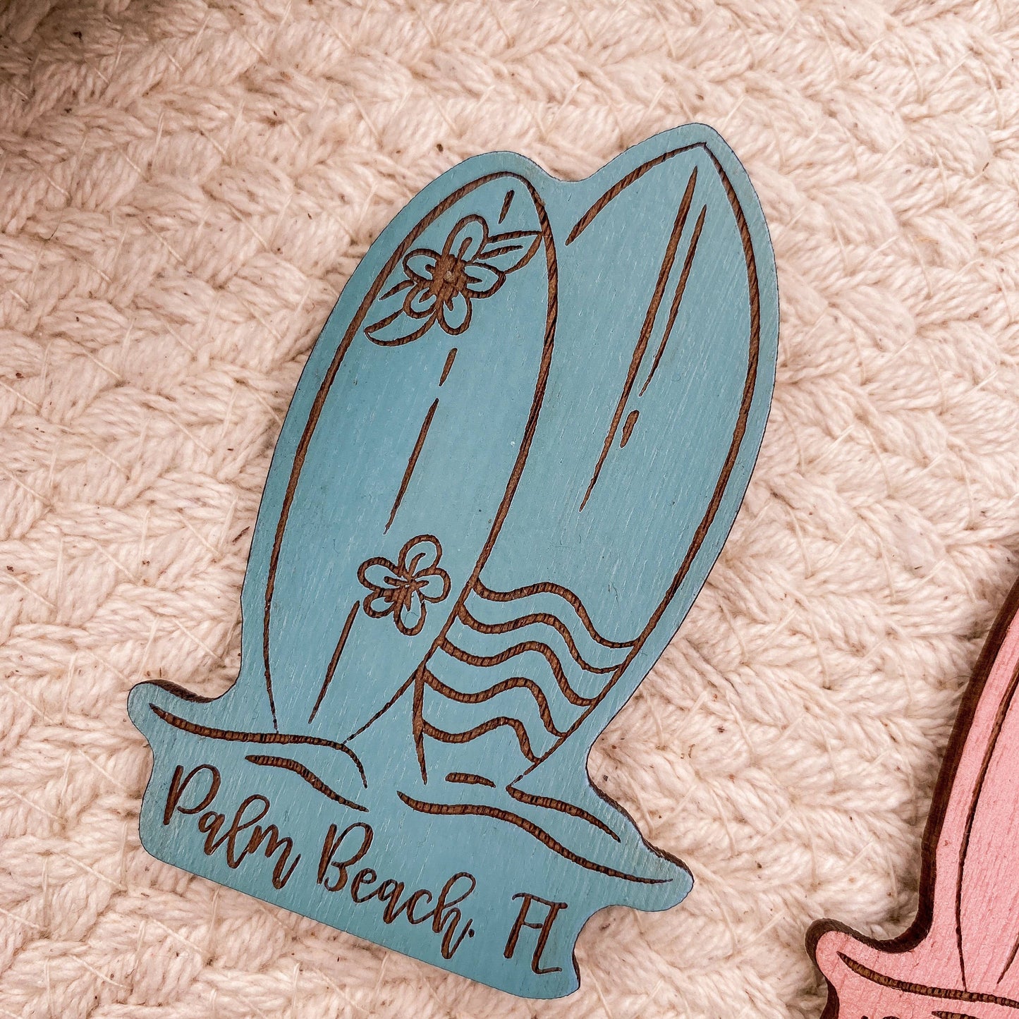 Surfboard Wooden Magnet: Tropical Teal