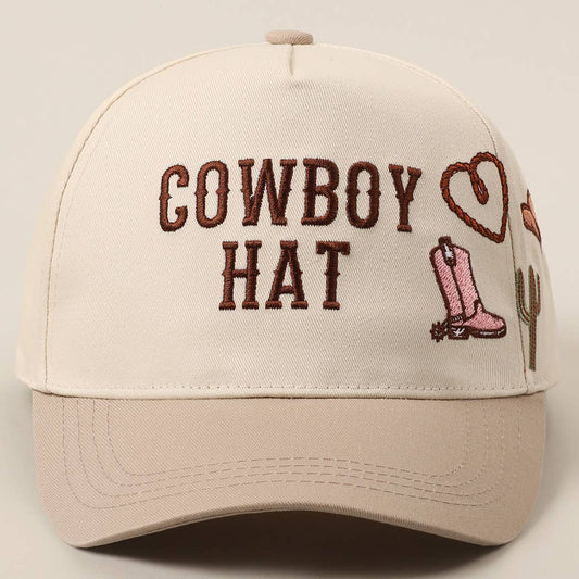 Cowboy Hat Cactus Heart Embroidery Trucker Hat: Beige / ONE SIZE