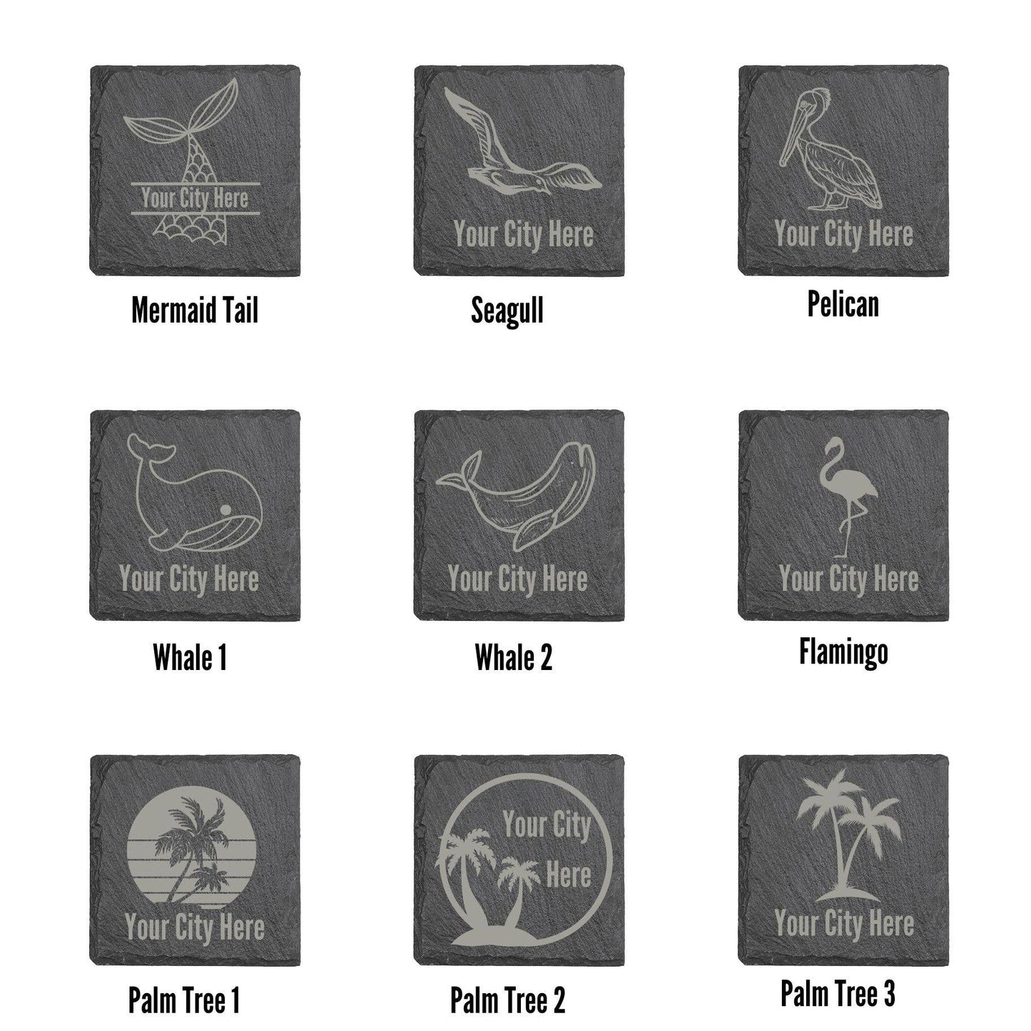 Beach Coasters, Nautical Coasters, Engraved Slate Coasters: Palm Tree 2 / 4" Round