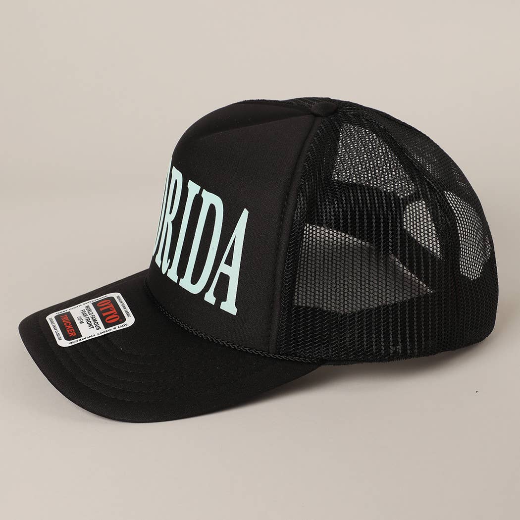 FLORIDA Text Printed Mesh Back Foam Trucker Hat: Pink / ONE SIZE