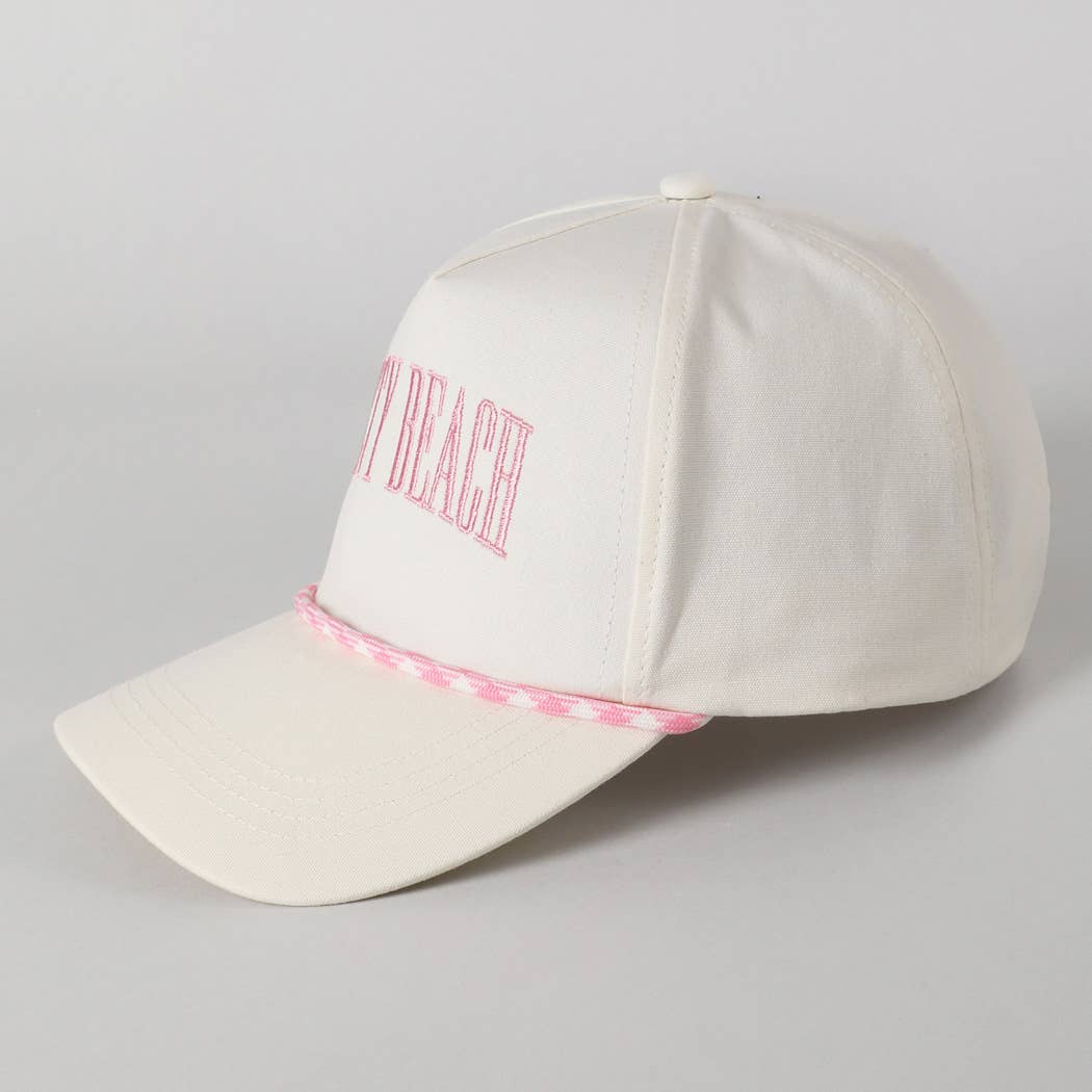 SALTY BEACH Lettering Embroidered Trucker Hat: LT BLUE / ONE SIZE