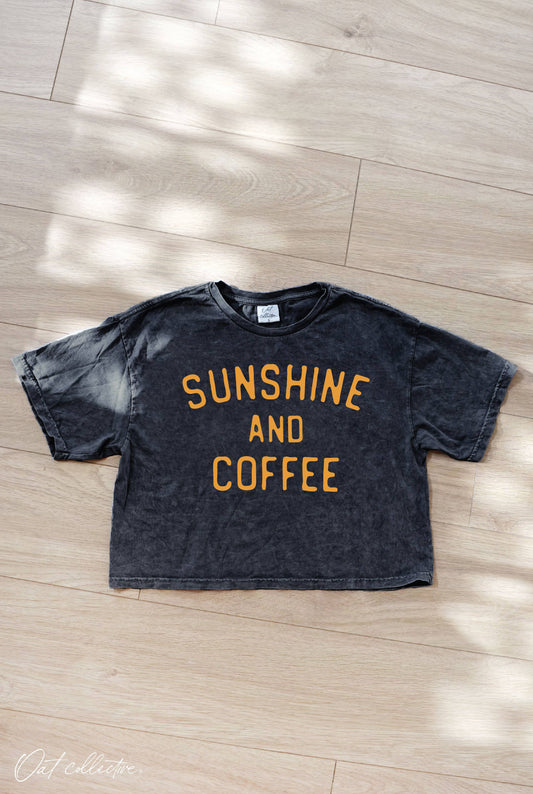 SUNSHINE AND COFFEE Cropped Mineral Washed Graphic Top
: MINERAL BLACK / S