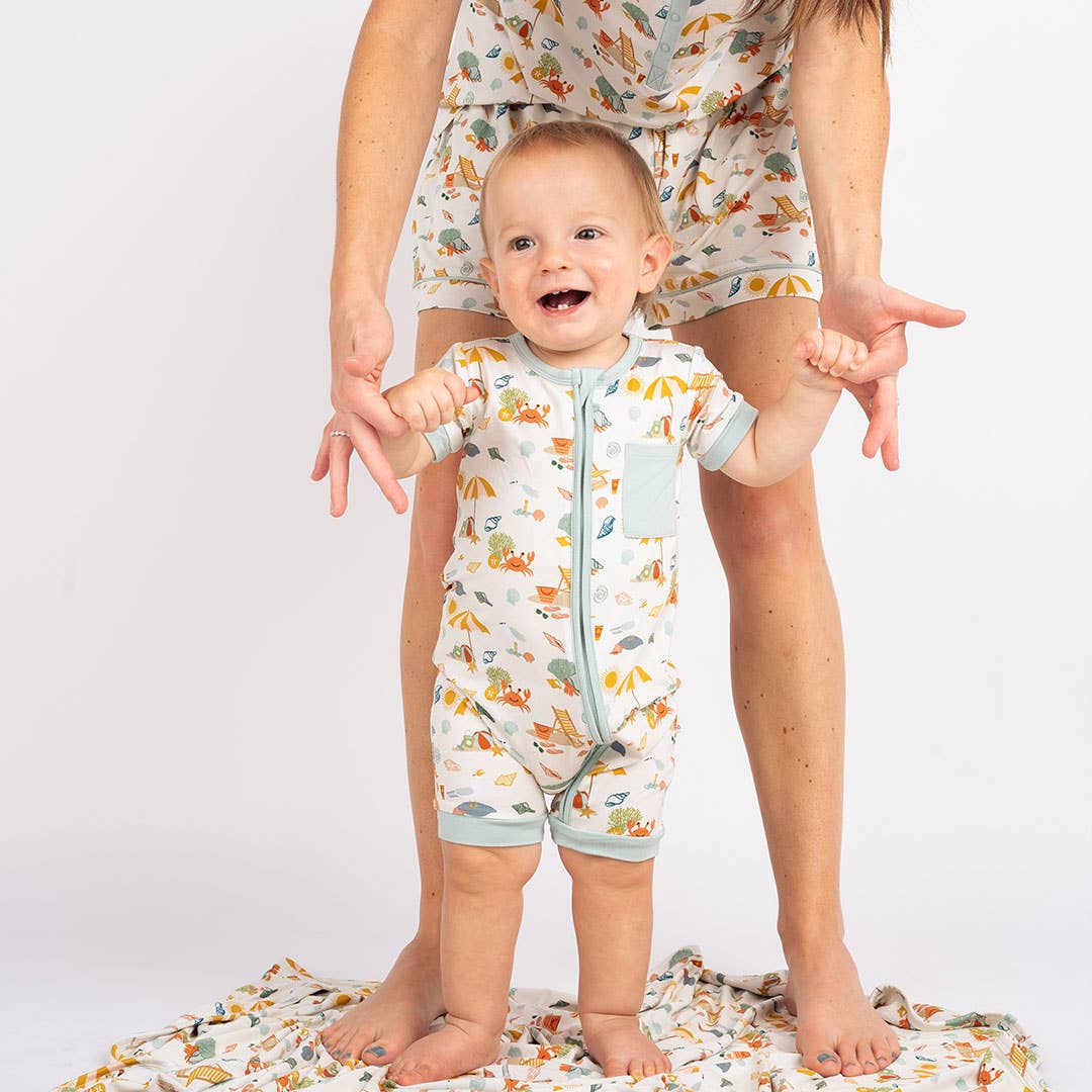 Beach Day Summer Baby Clothing Bamboo Shortie Romper Jumpsuit: 0-3M