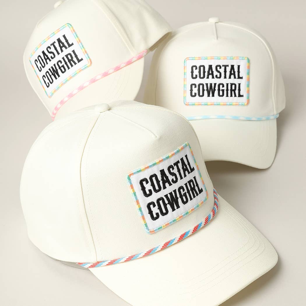 Coastal Cowgirl Embroidery Patch Trucker Hat: Pink / ONE SIZE