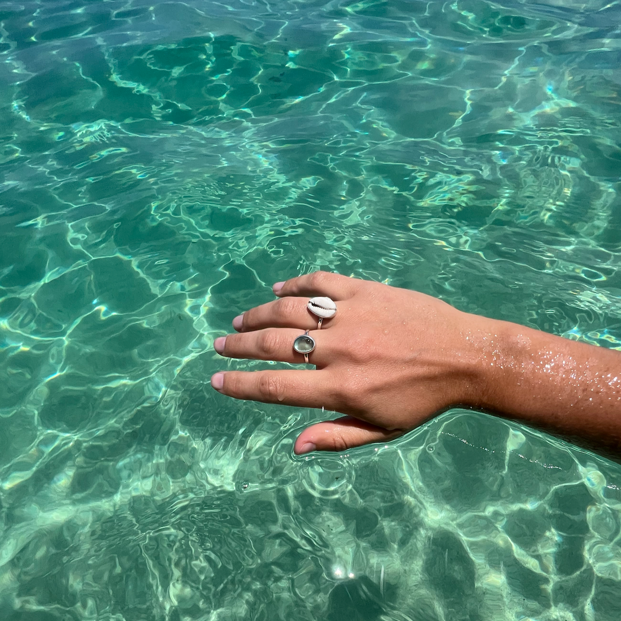 Blue Sea Glass Ring (Handmade): 925 Silver / 6