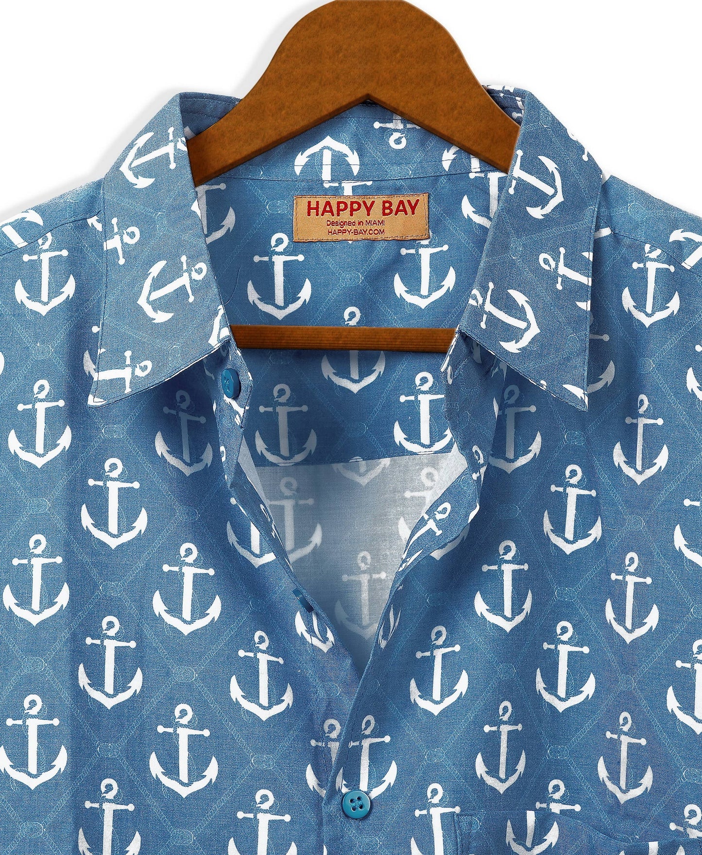 HAPPY BAY Blue Anchor Super SOFT Rayon Blend Men Shirts: Blue / Rayon Blend / Large