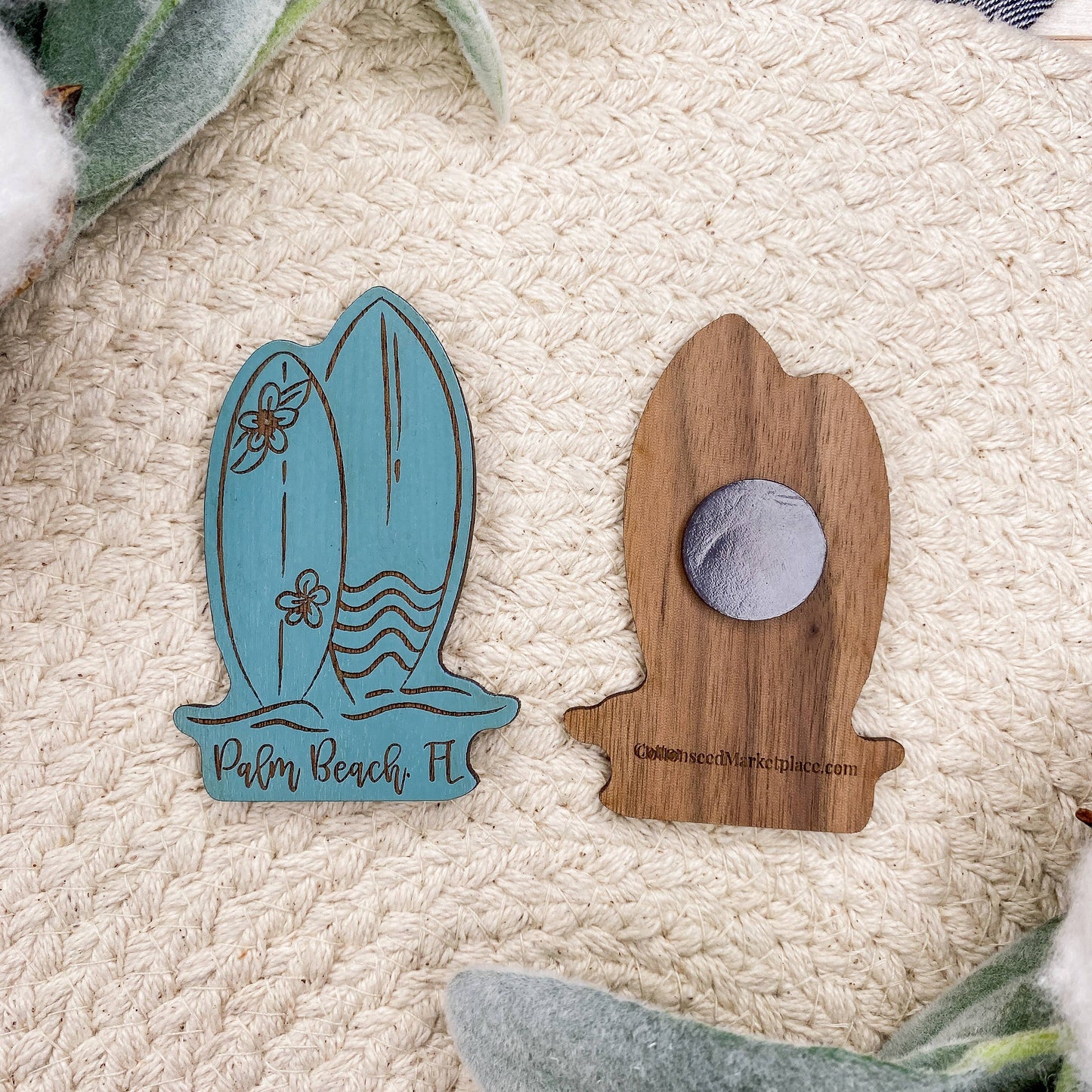 Surfboard Wooden Magnet: Tropical Teal