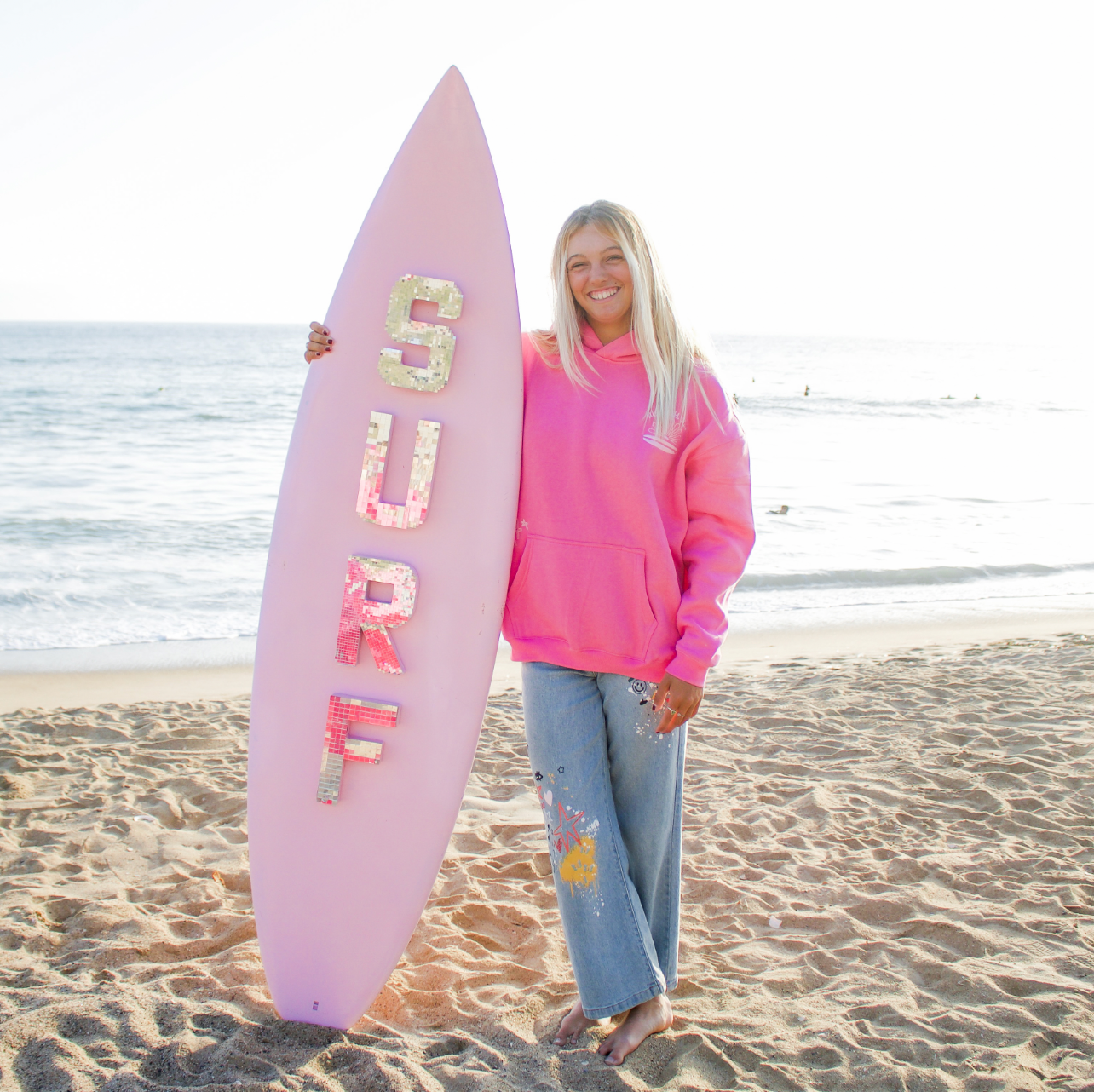 Surfer Girl Bloom Embroidered Hoodie: XL