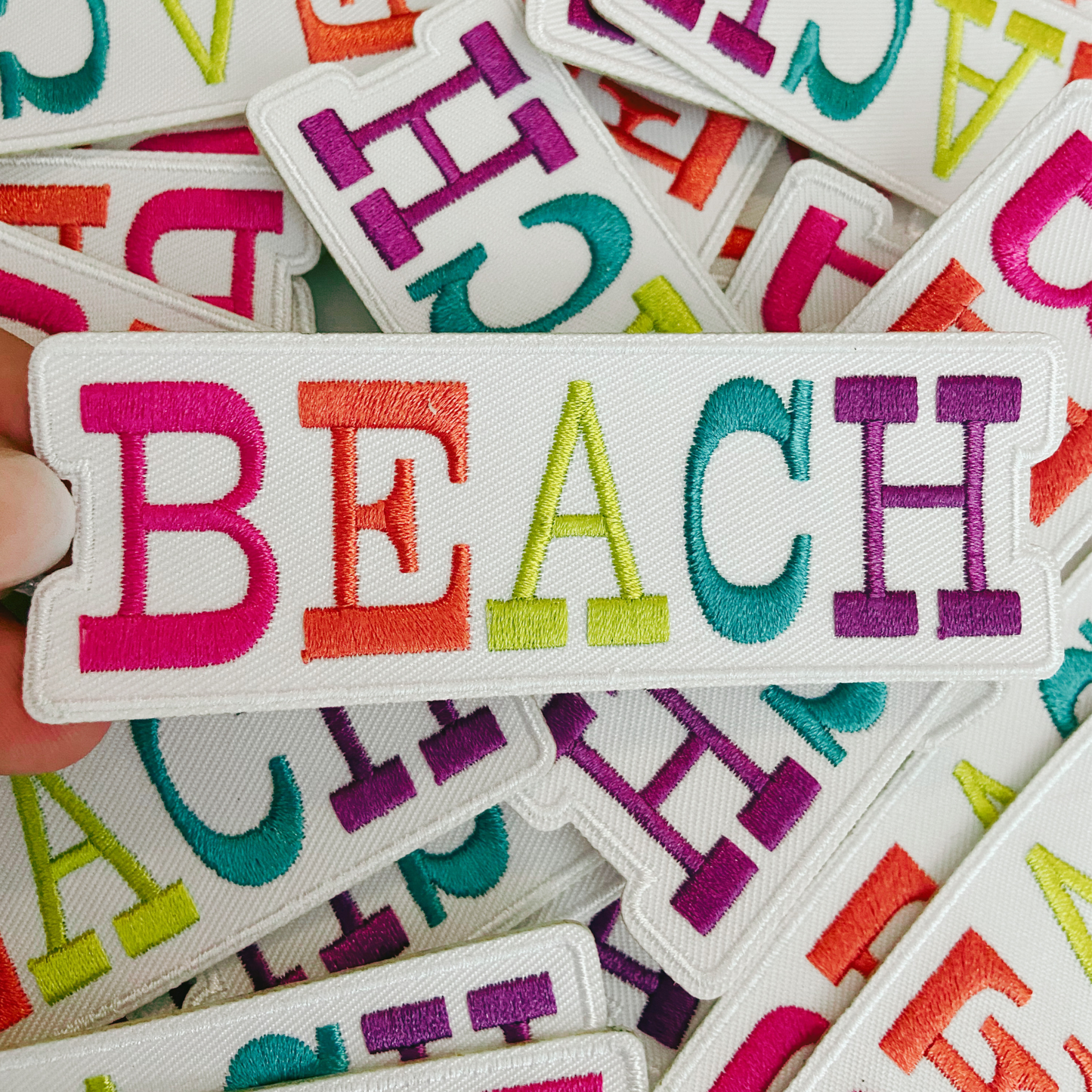 4"  BEACH Multicolored -  Embroidered Hat Patch: Embroidered Patch