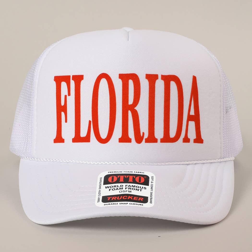 FLORIDA Text Printed Mesh Back Foam Trucker Hat: Pink / ONE SIZE