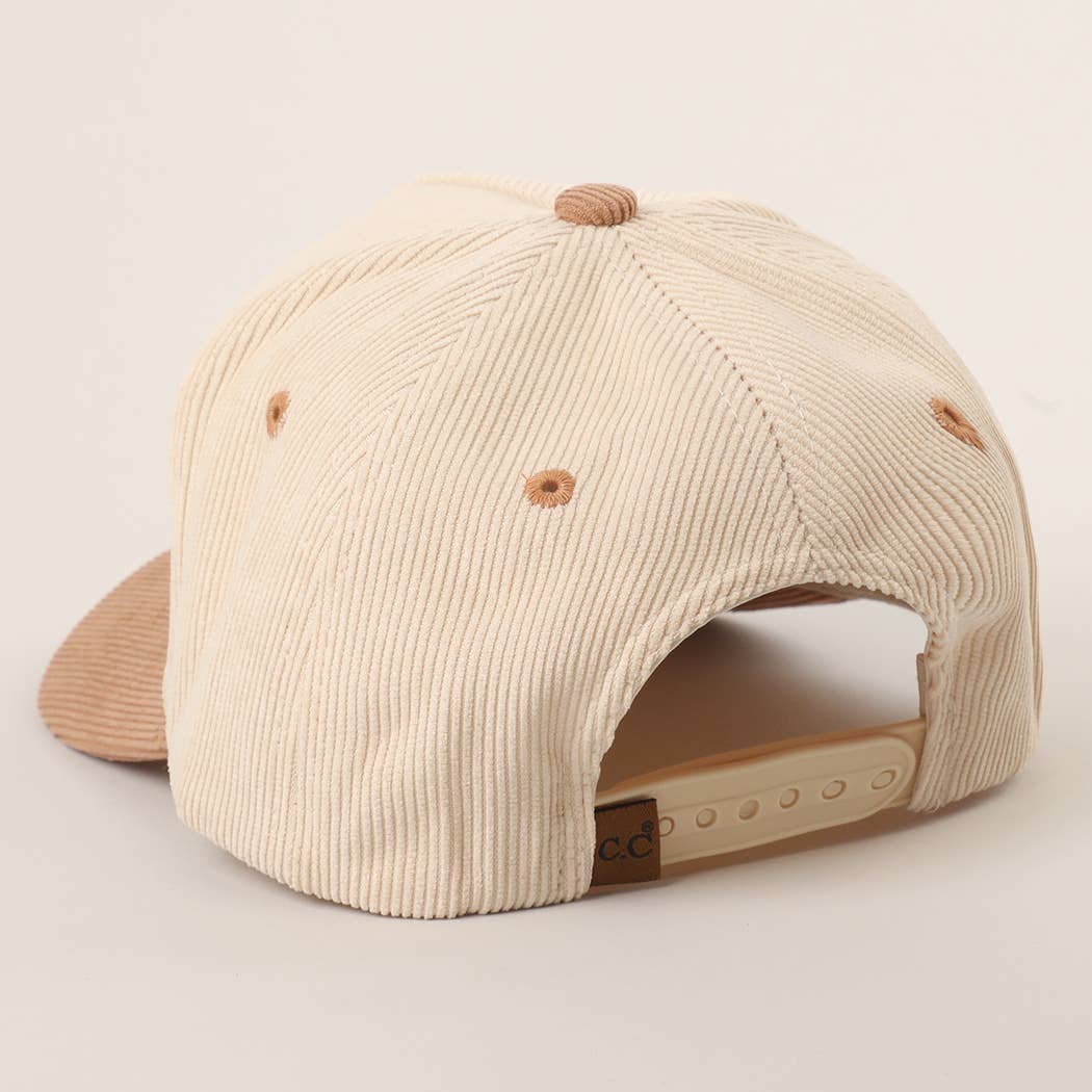 COULD BE MEANER Embroidered Corduroy Trucker Hat: BEIGE / One Size