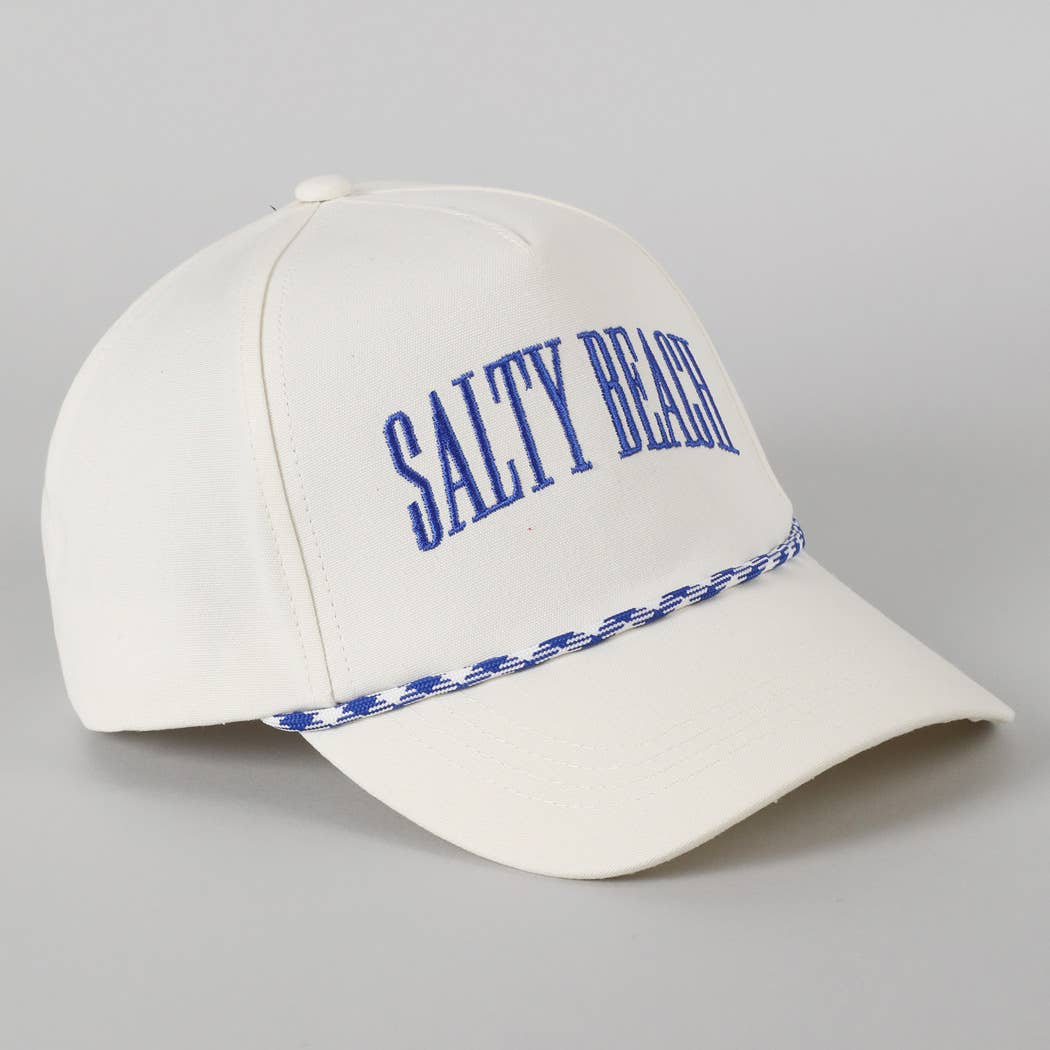 SALTY BEACH Lettering Embroidered Trucker Hat: LT BLUE / ONE SIZE