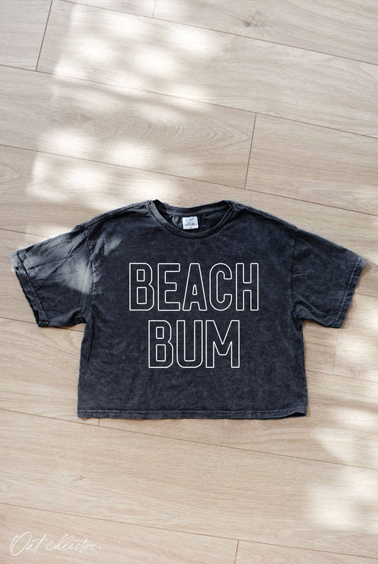 BEACH BUM Cropped Mineral Graphic Top : MINERAL BLACK / L